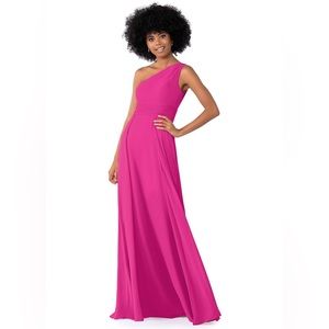 Azazie “Dallas” Bridesmaid Wedding Dress Formal Maxi One Shoulder Fuchsia Size 0